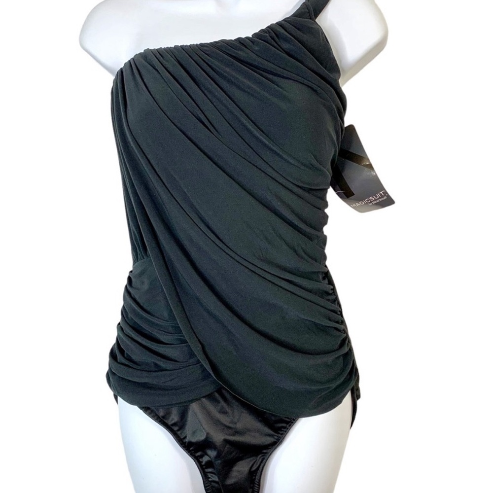 MAGICSUIT by MIRACLESUIT One Shoulder Draped & Ruched Front 1Pc Swimsuit Sz 16